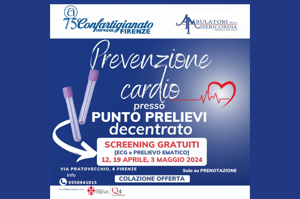 Salute: venerdì la prima giornata di screening cardio grazie alla collaborazione Ambulatori Misericordia - Confartigianato Firenze