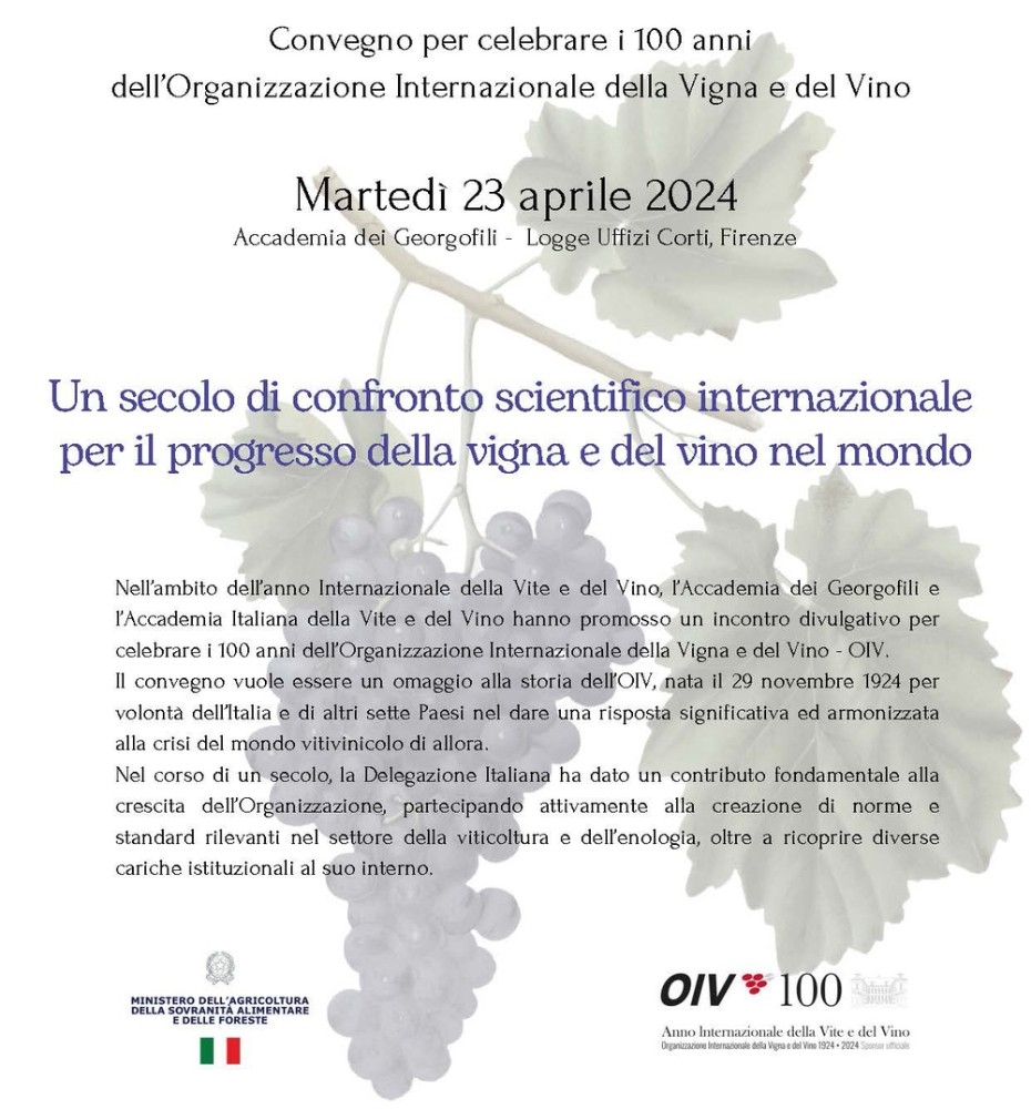 Vino, il 23 aprile a Firenze un incontro sui cento anni dell'Oiv