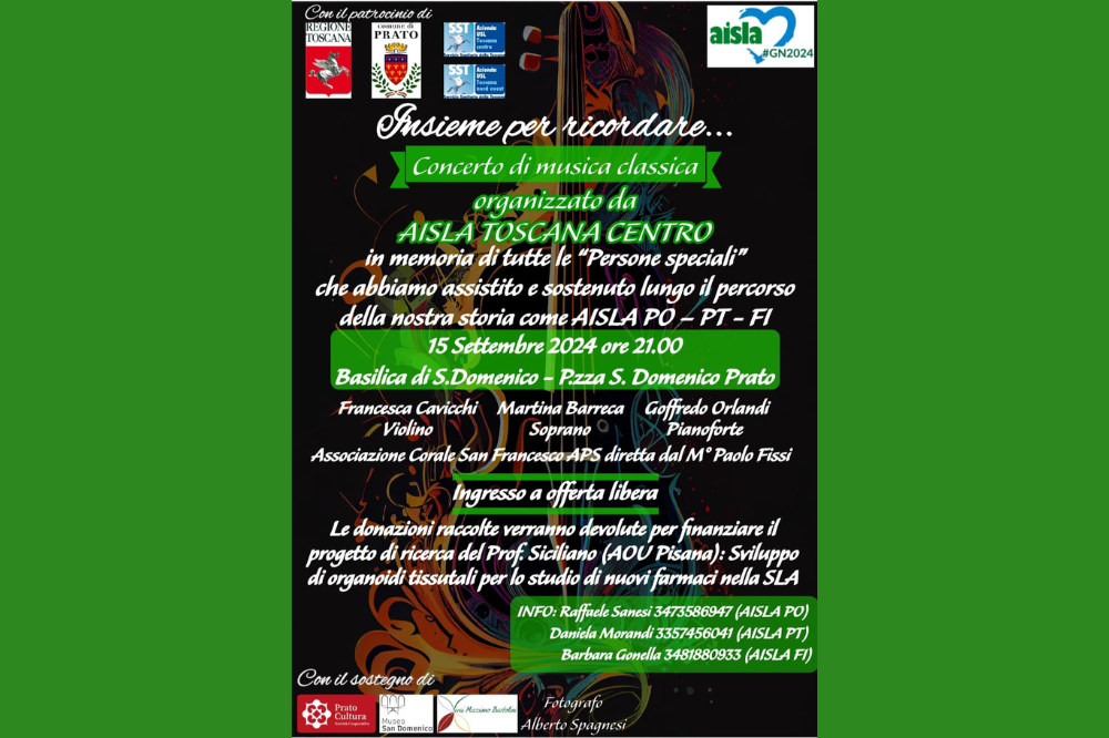 Aisla, il 15 settembre il concerto ricordare le persone con Sla che non ci sono più