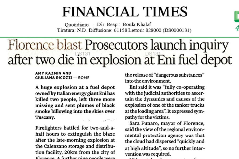 La tragedia di Calenzano sul Financial Times