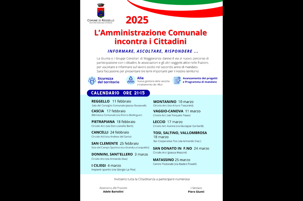 L'Amministrazione comunale di Reggello incontra i cittadini