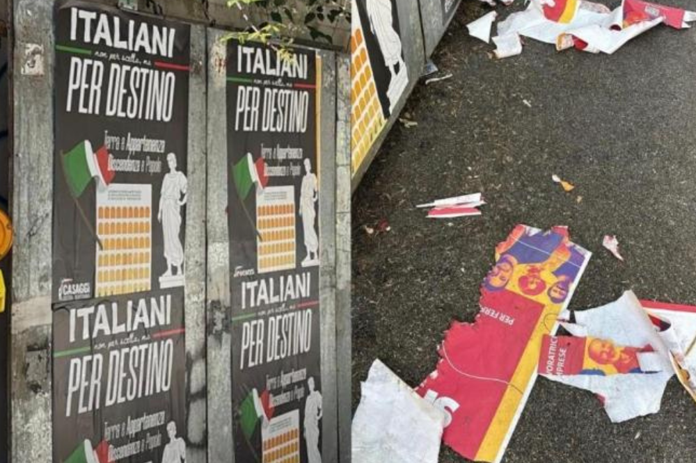 Manifesti Cgil ‘vota sì’ sostituiti da altri di Casaggì