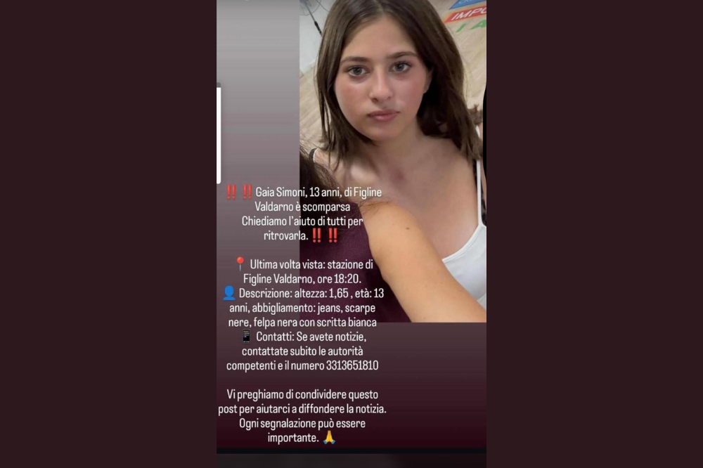 Ritrovata Gaia, la tredicenne scomparsa da Figline Valdarno. Adesso è con i genitori 