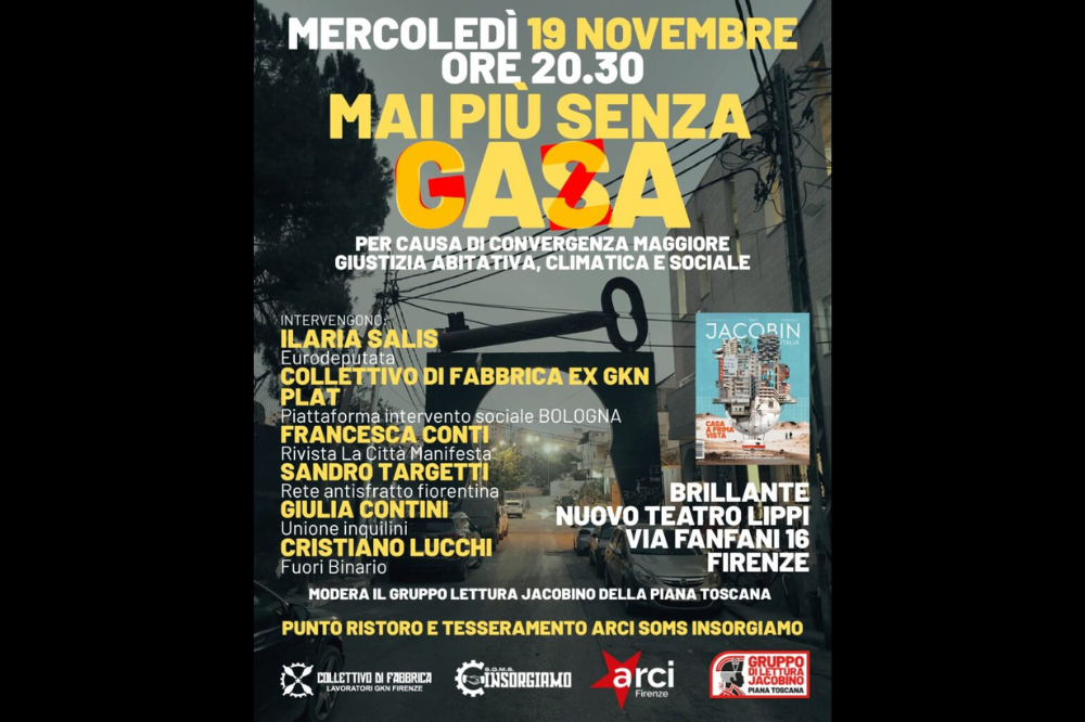 MAI PIÙ SENZA CASA, MAI PIÙ SENZA GAZA, il 19/11 al Nuovo Teatro Lippi