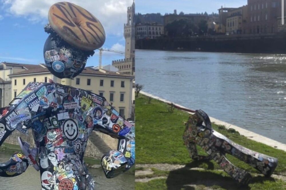 A Firenze l’Omino di Clet Abraham gettato in Arno e ritrovato decapitato: «Un atto vandalico contro la libertà di espressione»