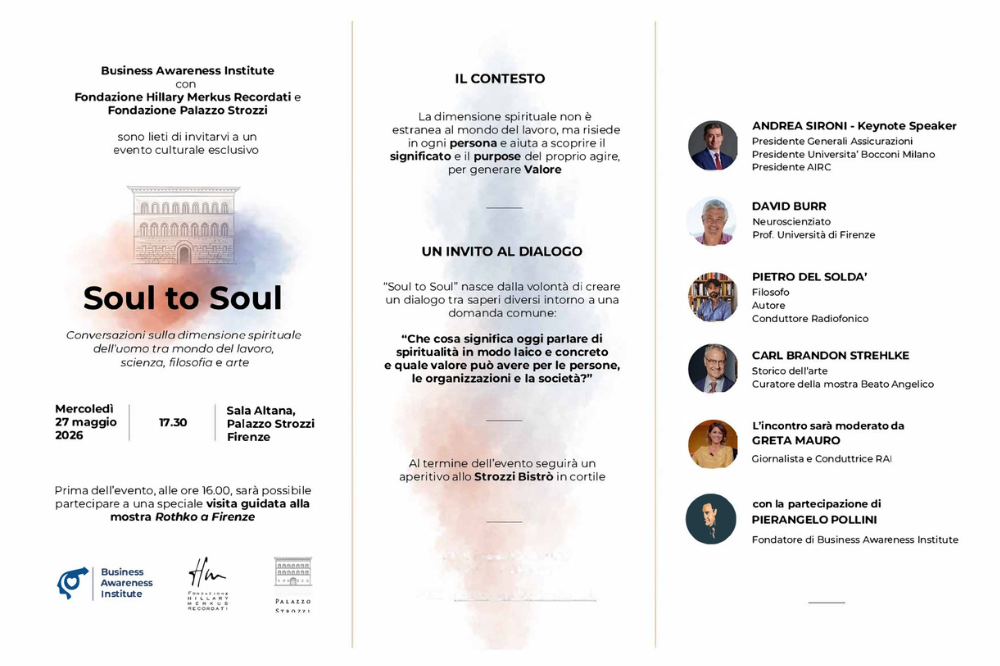 SOUL TO SOUL Conversazioni sulla dimensione spirituale dell’uomo tra arte, filosofia, scienza e mondo del lavoro contemporaneo