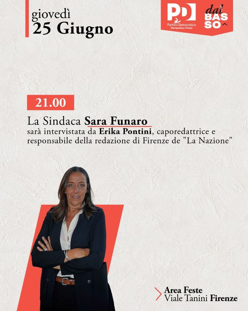La sindaca Funaro verrà intervistata da Erika pontini, coredattrice e responsabile della redazione di Firenze la Nazione