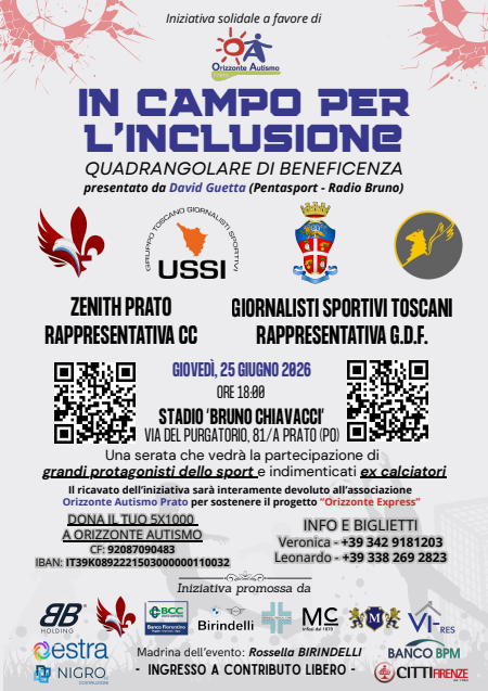 In campo per l’inclusione: al Chiavacci una serata di sport e solidarietà per Orizzonte Autismo Prato