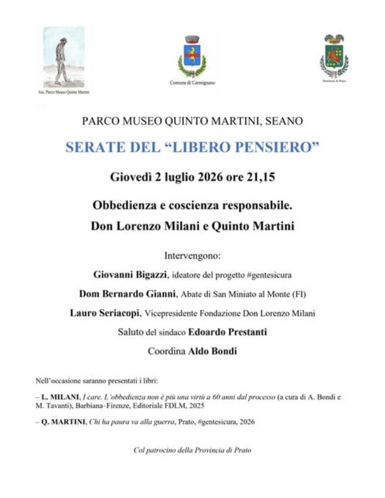 Serate del “Libero Pensiero”, a Seano incontro su Don Milani e Quinto Martini
