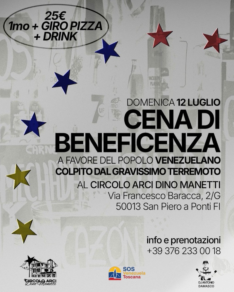 Cena di Solidarietà pro Venezuela - domenica 12 luglio al Circolo Arci Dino Manetti