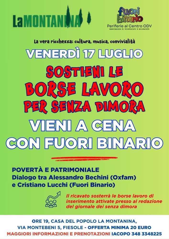 A cena per sostenere le borse lavoro dei senza dimora