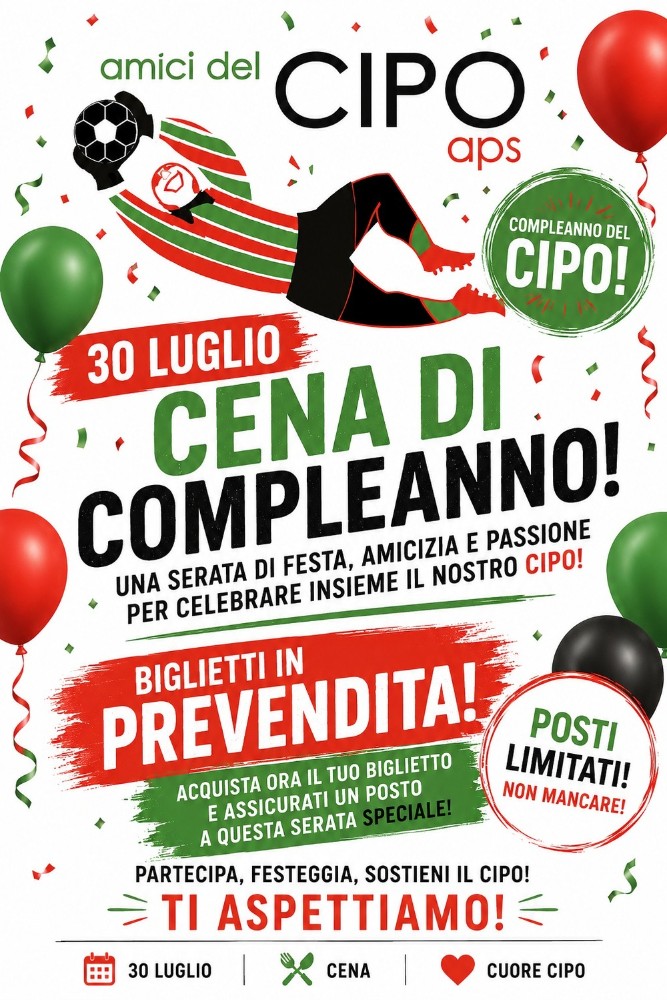 Cena di compleanno per il Cipo: appuntamento il 30 luglio