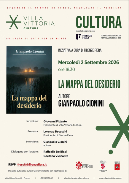 Villa Vittoria Cultura, il 2 settembre la presentazione del libro “La mappa del desiderio” di Gianpaolo Cionini