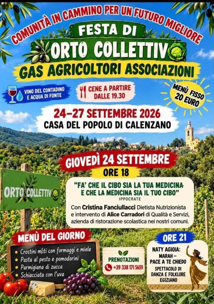Calenzano, al via la Festa di Orto Collettivo tra cibo, comunità e spettacoli