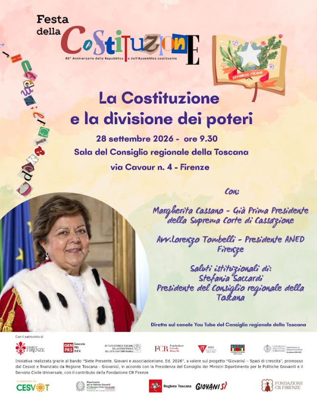 A Firenze il 28 settembre la Festa della Costituzione: gli studenti dialogheranno con Margherita Cassano